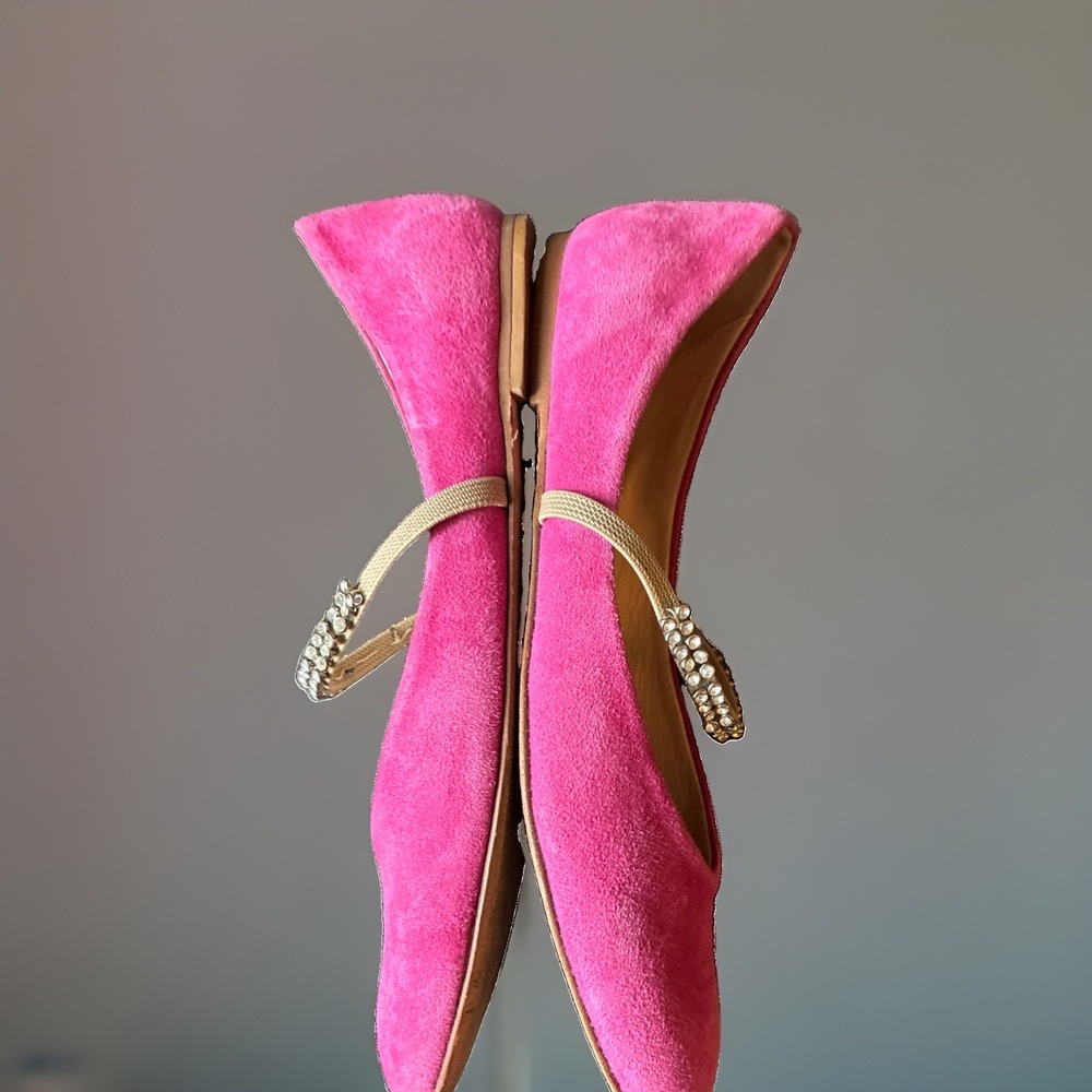 Vero Cuoio Woven Leather Ballet Flats Slip On Round Toe Suede Pink Womens EU 39